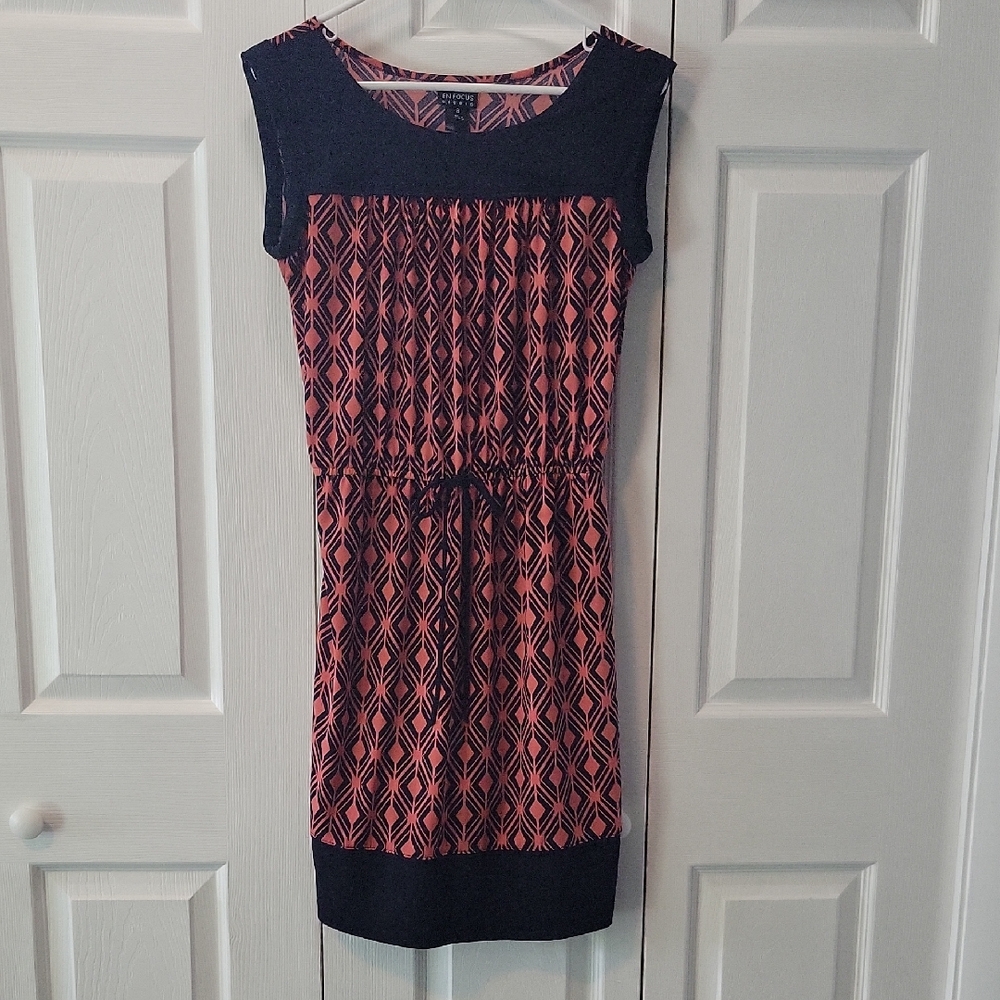 Enfocus Studio Navy and Pink Geometric Midi Dress